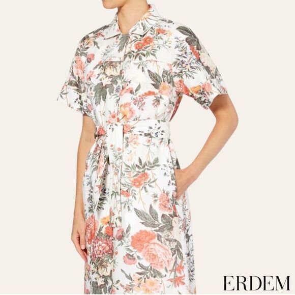 ERDEM **NWT** Mayra Floral Shirtdress in White Floral Multi - Picture 2 of 14